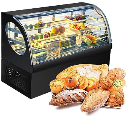Commercial Countertop Display Refrigerator - Curved Glass Display Case For Pastries & Cakes - Adjustable Shelves - Ideal For Bakery/Cafe - Refrigerated Showcase Shelf