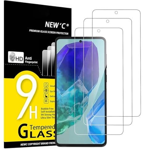 NEW'C 3 Piezas, Protector Pantalla para Samsung Galaxy M55 5G, C55 5G, Cristal templado Antiarañazos, Antihuellas, Sin Burbujas, Dureza 9H, 0.33 mm Ultra Transparente, Ultra Resistente