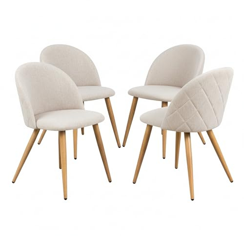Homy Casa 4er Set Esszimmerstühle Fleece Stoff Küchenstuhl für Esszimmer Schlafzimmer Wohnzimmer Eiche Metallbeine Beige