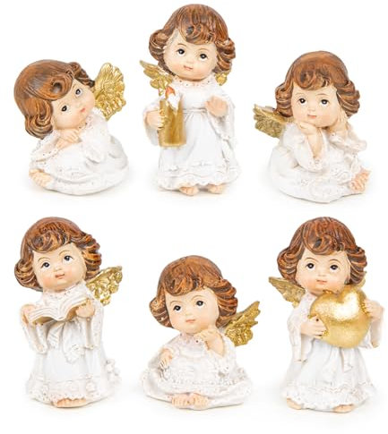 Logbuch-Verlag 6 kleine Weihnachtsengel weiß Gold Engel Figuren mini Geschenke Weihnachtsdekoration 6 cm