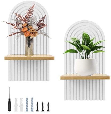 QGGTQG Wandregal Holz Boho Wanddeko Holz Regenbogen Wandregale Holz Dekoratives Kinderzimmer Wanddekoration Böhmische Hängeregal Klein Pflanzregal für Büro, Wohnzimmer, Schlafzimmer