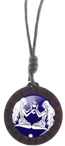 GONMFKM Charm-Halskette Mit 12 Sternzeichen, Modischer Glas-Anhänger, Rund, Holz, Glas, Schlüsselbeinkette, Sternbild, Horoskop, Pulloverkette Für Damen Und Herren, Schmuckgeschenke, Zwillinge, Vers