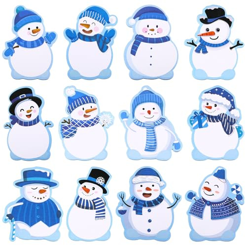 Clabby 12 Stück Weihnachts-Haftnotizen mit Schneemann für Feiertage | Selbstklebende Weihnachtsnotizen, Winterliches Schneemann-Design, Notizblöcke für Weihnachten, Feiertage und Arbeit