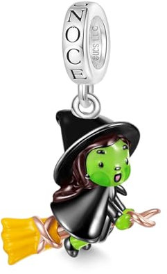 GNOCE Charm Anhänger Wicked Elphaba auf Besen fliegend Anhänger S925 Sterling Silber Charm Perlen für Armband Halskette Schmuck Geschenk für Fans