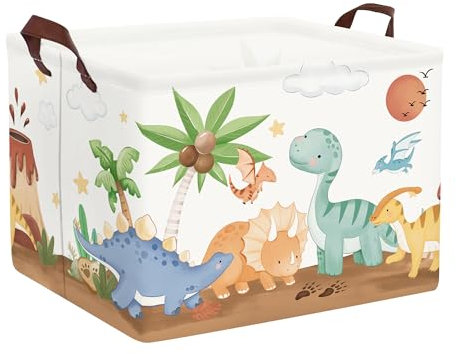 HUUMONSS Dinosaurier Kinder Wäschekorb Faltbar für Jungen Mädchen Groß Kleidung Spielzeug Aufbewahrungskorb für Kinderzimmer Bad, Braun, 36L