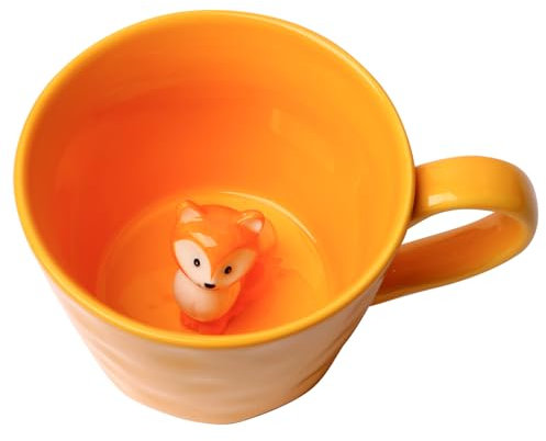 Squirrel Ceramic Mug with 3D Animal Inside, Cartoon Handmade Figurine Mug, 12 oz/360ml Cute Coffee Mug with Interesting Design, Holiday and Birthday Gift for Coffee and Milk Tea Lovers (Fox)