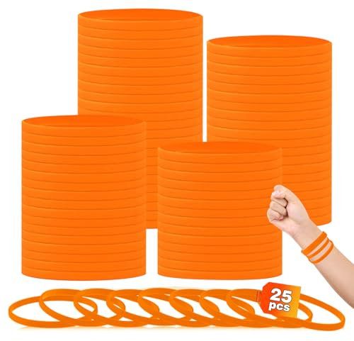 HONTIUS 0.24'' di larghezza super stretto Braccialetti In Silicone, 25 Pezzi Arancia Braccialetti In Gomma, Vuoto Elastici di Gomma per per Adulti Uomo Donna Scuola Festa Fitness Corsa Sport 6mm