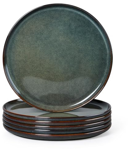Homikit Stoneware Dinner Plates Set of 6, Blackish Green, 26.5cm Round