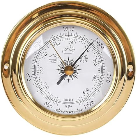 3-in-1-barometer, Traditionelles Barometer, Outdoor-angelbarometer, 98-mm-kupfergehäuse, Zirkoniumbeschichtetes Marine-Barometer, Gold