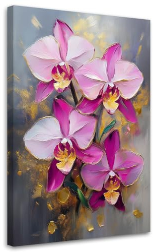 Feeby Leinwandbild - Bilder Wohnzimmer - Orchideen-Rosa-Blumen-Zusammenfassung - 40x60 1tlg - Deko Schlafzimmer - Wanddekoration - Aesthetic - Groß Moderne Bild - Foto auf Leinwand