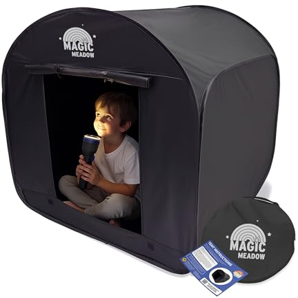 MagicMeadow Sensory Large Pop-Up Blackout Tent | 120cm x 120cm x 120cm | Pop-Up Calm Space For Kids With Special Needs | Black Portable Sensory Tent For Focus & Relaxation | Travel Zip Bag Included
