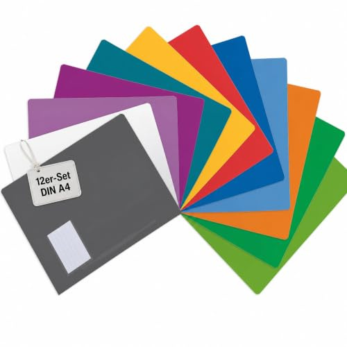 Conipa Schnellhefter A4 Bunt, 12 Stück, PP-Kunststoff, stabil | Farbsortierte Kunststoff-Schnellhefter, PVC-frei, mit Beschriftungsfeld und blickdichtem Deckblatt