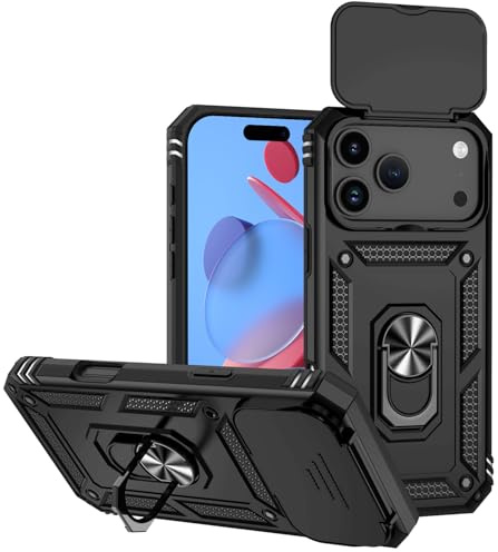 Hitaoyou Phone Case for iPhone 17 Pro, iPhone 17 Pro Case with Camera Cover & Kickstand Military Grade Shockproof Heavy Duty Protective with Magnetic Car Mount Holder Cover Black