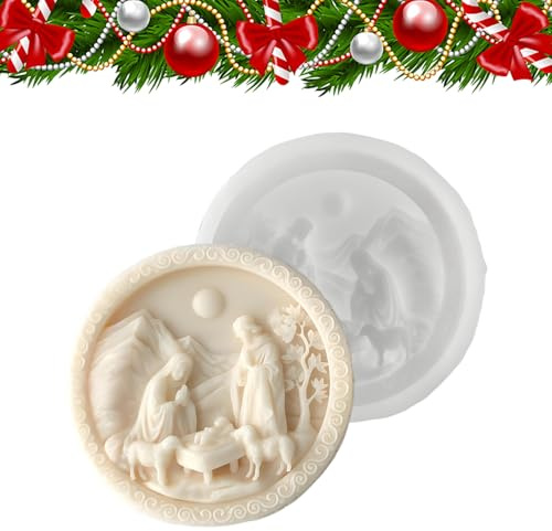 Eventerde In Silicone Per Presepe Natalizio | Formine Per La Nascita Di Gesù Religiosa | Stampo 3D Rotondo Per Craft | Per Candele Gesso Cioccolato Decorazioni