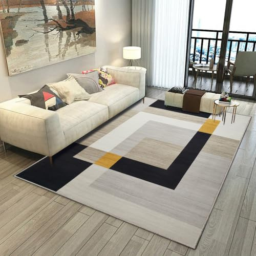 Aspire Homeware Rugs Living room 120 x 170 Anti Slip Geometric Style Bedroom Rug – Soft Easy to Clean Floor Carpets Nursery Room Playmat – Non-Shedding Large Black and Yellow Area Rugs(Milo)
