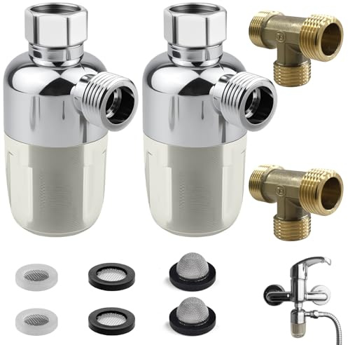 cersaty 2 Filtro Agua Ducha,ABS+Sistema Agua de Acero Inoxidable Prefiltro | Filtro para Calentador de Agua con Conector de Tubo de Agua de 3 Vías para lavadora Grifo Inodoros