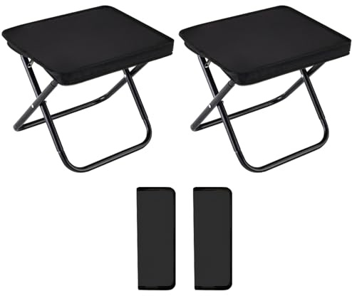 AURIVEE 2 Pièces Tabouret Pliable Sac Portable 33cm Design 2 en 1, Tabouret Camping Compact Ultraléger pour Adultes, Randonnée Pêche Événements Extérieur, Supporte 120kg, Noir