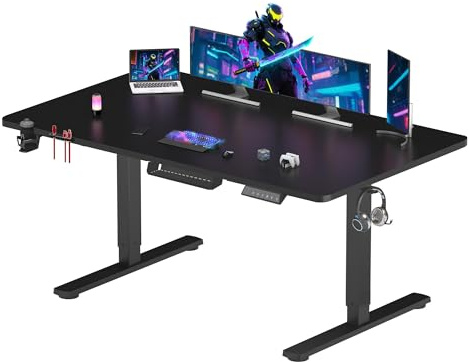 SANODESK 200x80cm Electric Standing Desk Height Adjustable Gaming Desk with with Hooks & Cupholder Sit Stand Desk with Organizer Ergonomic Home Office Computer Desk - Black