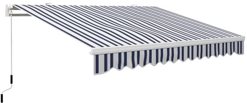 Outsunny Toldo Manual Retráctil 395x245 cm, Toldo Exterior Terraza con Ángulo Ajustable, Brazo Articulado, Montaje a Pared, Estructura de Aluminio, Anti-UV e Impermeable, para Jardín, Azul y Blanco