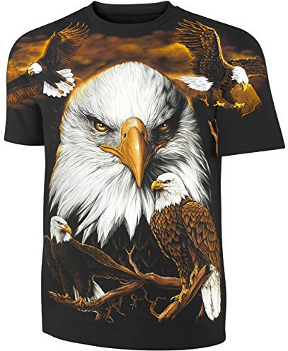 Herren Damen T-Shirt Adler Weißkopfseeadler Allprint Shirt Schwarz Größe XL
