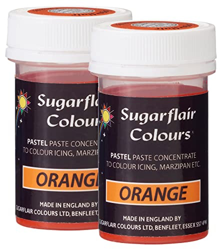 Sugarflair Orange Pastel Food Colouring Paste, Highly Concentrated for Use with Sugar Pastes, Buttercream, Royal Icing or Cake Mix, Subtle Colour Dye - 25g (Pack of 2)