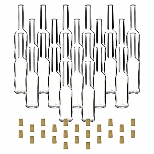 gouveo Juego de 24 botellas de vidrio 100 ml Symphony con corcho (SK) - Botellas vacías para llenar y regalar - Pequeñas botellas redondas de corcho para licor, aceite, vinagre (SIF100SK)