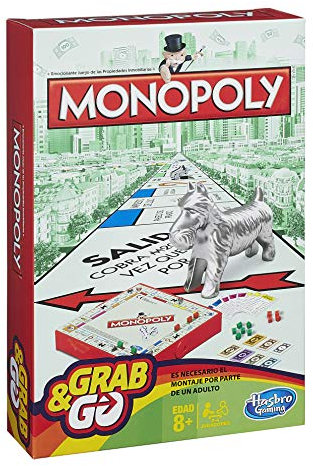 Hasbro Gaming Grab & Go, Monopoly, Juego de Mesa en Formato Viaje, Ideal para Fiestas con Familia y Amigos, Imaginar con Dinero de Juguete, Regalo para Niños y Niñas