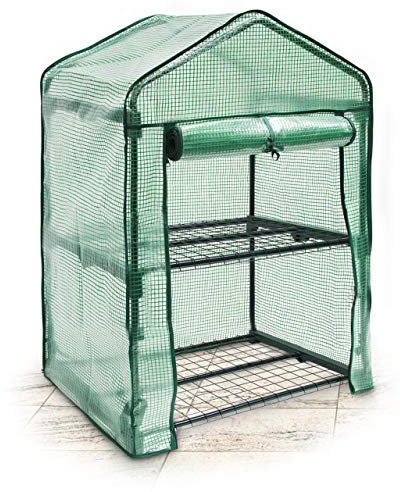Relaxdays Serra Vivaio per Giardinaggio, 2 Ripiani, HLP 90x70x50 cm, Accessorio Giardinaggio sul Balcone, Verde