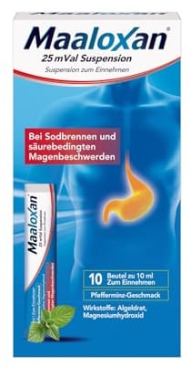 Maaloxan 25 mVal Suspension, Suspension zum Einnehmen, 10 x 10 ml, mit Algeldrat und Magnesiumhydroxid, bei Sodbrennen und säurebedingten Magenbeschwerden