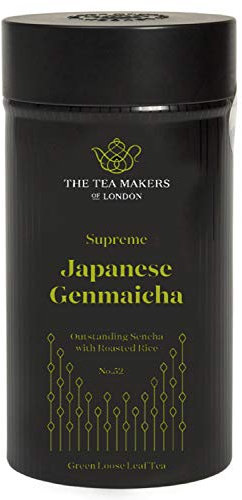 The Tea Makers of London Supreme Japanese Genmaicha | Authentic Green Tea with Roasted Rice | Nutty & Umami Flavour | 100g Loose Leaf Tea Caddy
