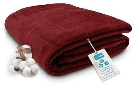 ZOLLNER Kuscheldecke flauschig in 150x200 cm - weiche und langlebige Sofadecke in weinrot - waschbar bis 40°C - Mischgewebe - mit elegantem Einfassband - Hotelqualität - Oeko Tex® Zertifiziert