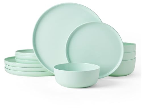 Mikasa Madison Pastel Bone China Lightweight Chip Resistant 12 Piece Dinnerware Set, Mint Green