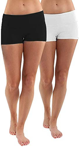 Lot 2X Short Femme Noir+Blanc Pantalons Sport Jogging Capri Yoga Shorts Elastique,XL