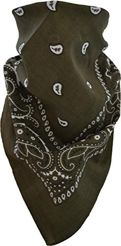 normani 3, 5 oder 10 x Bandana Biker Kopftuch Baumwoll Halstuch 55x55 in verschiedenen Farben wählbar Oliv/Schwarz Einheitsgröße