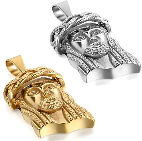 JewelryWe Schmuck Edelstahl HerrenKette, Jesus Christus Anhänger Halskette, mit 55cm Kette, Silber Gold