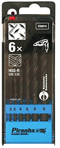 Piranha HSS Metallbohrersatz, 6-teilig (2/3/4/5/6/8 mm, 118° Spitzenwinkel, DIN364, in praktischer Kasette) X56010