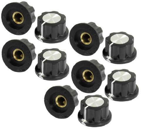 sourcing map 10 Pcs Black Silver Tone 19mm Top Rotary Knobs for 6mm Dia. Shaft Potentiometer