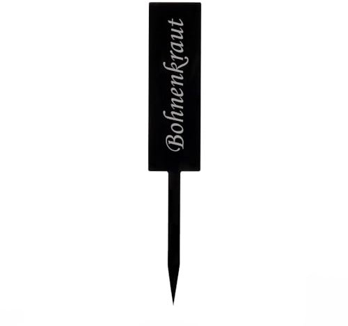 Bütic GmbH Acrylglas Pflanzschilder Stab schwarz - Gartenstecker, Kräuter-Stab, Pflanzenstecker - Auswahl + Wunschname - wetterfest und elegant, Pflanzenname:Bohnenkraut