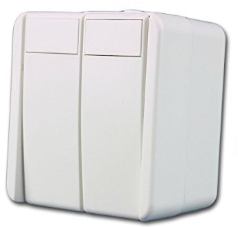 Pulsador doble fontana, blanco 250V~/10A, montaje en superficie, IP44