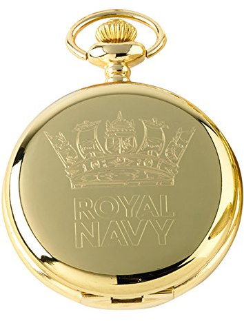 Royal Navy Real Gold Plated Crested Pocket Watch Naval Ships Luxury Gift in Case