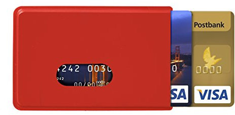 Karteo® Scheckkartenhülle Kreditkartenhülle für Zwei 2 Karten Kartenschutzhülle Ausweishüllen rot Kartenhüllen (54 x 86 mm) Kartenhalter Halter aus Plastik Hartplastik mit Daumenausschub