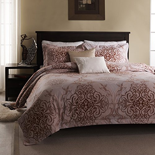 Simple&Opulence Damask Duvet Cover Set Double Size, Floral Luxury Reversible Bedding Set, Vintage Flower Bed Linen Sets