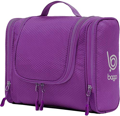 Bago Travel Toiletry Bag for Women and Men - Large Waterproof Hanging Large Toiletry Bag for Bathroom and Travel Bag for Toiletries Organizer -Travel Makeup Bag (Purple)