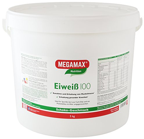 Megamax Eiweiss Schoko 5 kg | Molkenprotein + Milcheiweiß Für Muskelaufbau,Diaet | 2k-Eiweiss ideal zum Backen | hochwertiges Low Carb Eiweiß-Shake | aspartamfrei Protein-pulver mit Aminosäuren