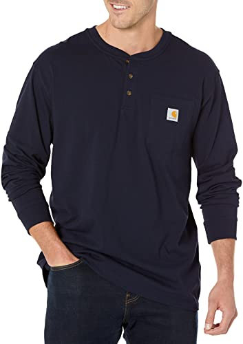 Carhartt Herren Loose Fit, schweres, langärmliges Pocket Henley-T-Shirt, Marineblau, S