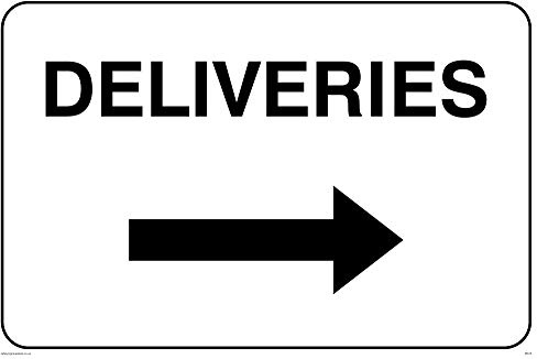 Viking Signs IR575-A4L-1M englisches Schild „Deliveries“ mit Pfeil nach rechts, 1 mm Kunststoff, halbstarr, 200 x 300 mm (H x B)