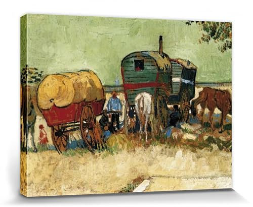 1art1 Vincent Van Gogh Poster Nomadenlager Mit Pferdewagen, 1888 Bilder Leinwand-Bild Auf Keilrahmen | XXL-Wandbild Poster Kunstdruck Als Leinwandbild 80x60 cm