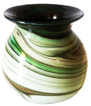 Oberstdorfer Glashütte Kugelvase farbige Glaskugelvase grün beige Weiss marmoriert mundgeblasenes Kristallglas Durchmesser 9 cm