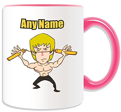 Personalisiertes Geschenk – Nunchaku Tasse Blonde (Martial Arts Design Thema, Farbe Optionen) – alle Nachricht/Name auf Ihre einzigartige – Kung Fu Kungfu Waffe Bruce Lee gelb Haar, keramik, rose