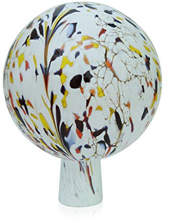 Lauschaer Glas Gartenkugel Rosenkugel aus Glas mit Granulat weiß h 15cm, d 12cm mundgeblasen handgeformt